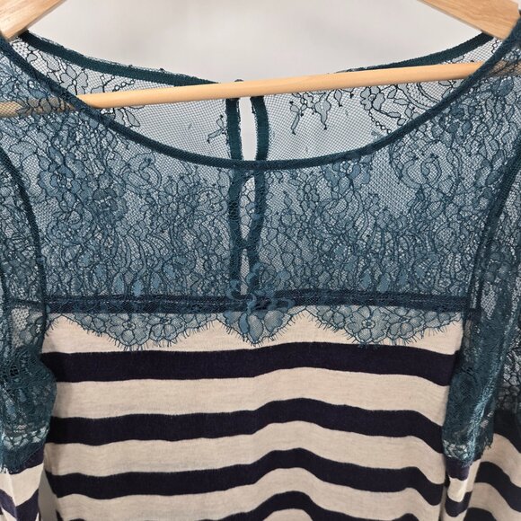 Anthropologie Blue White Striped Lace and Lines Pullover Long Sleeved Top - Picture 5 of 13